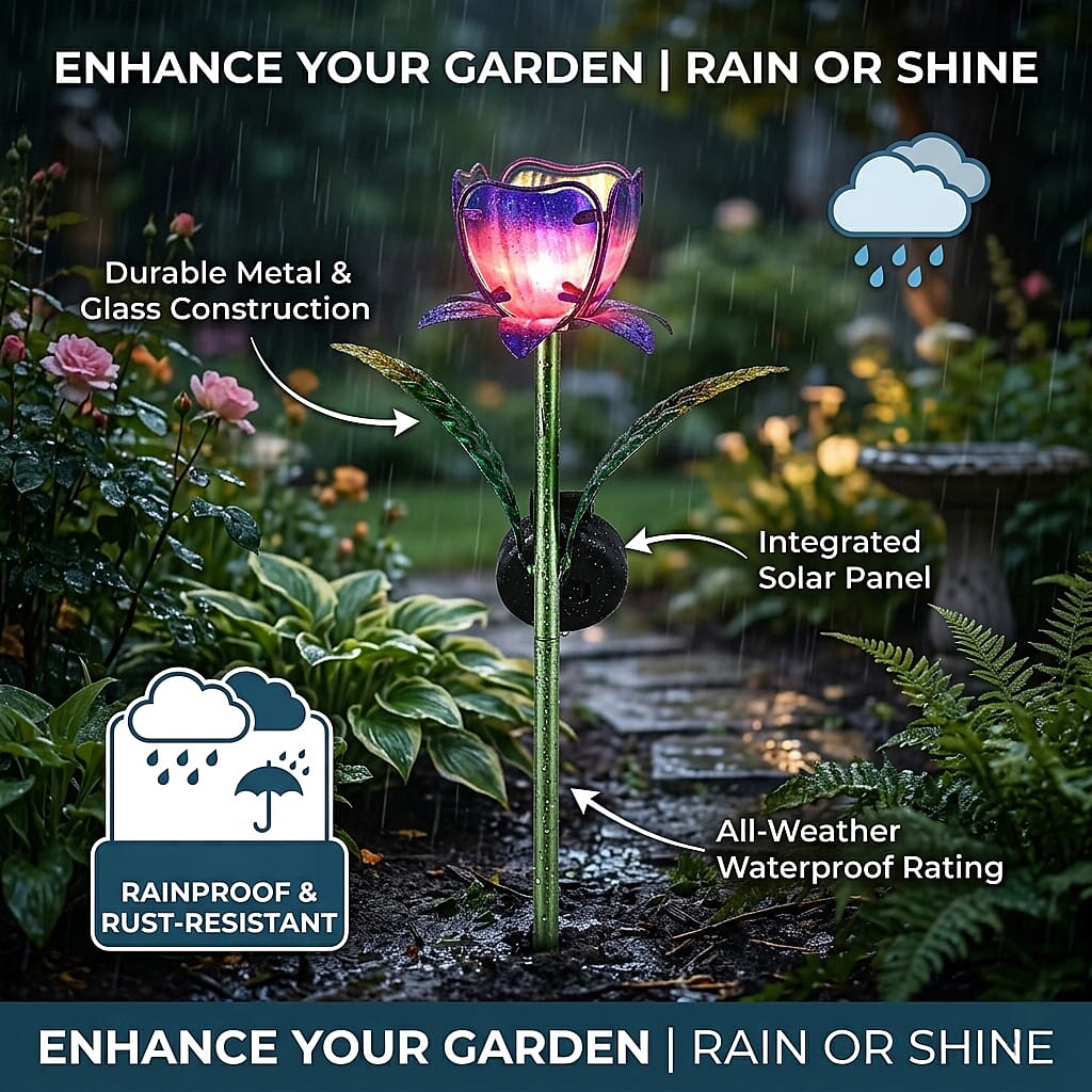 LIVMORE Solar Glass Flower Garden Stake (37cm) - Purple 8412816 4