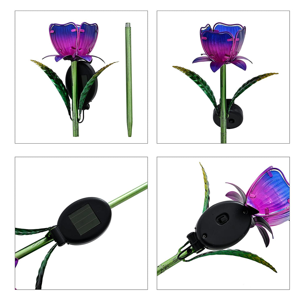 LIVMORE Solar Glass Flower Garden Stake (37cm) - Purple