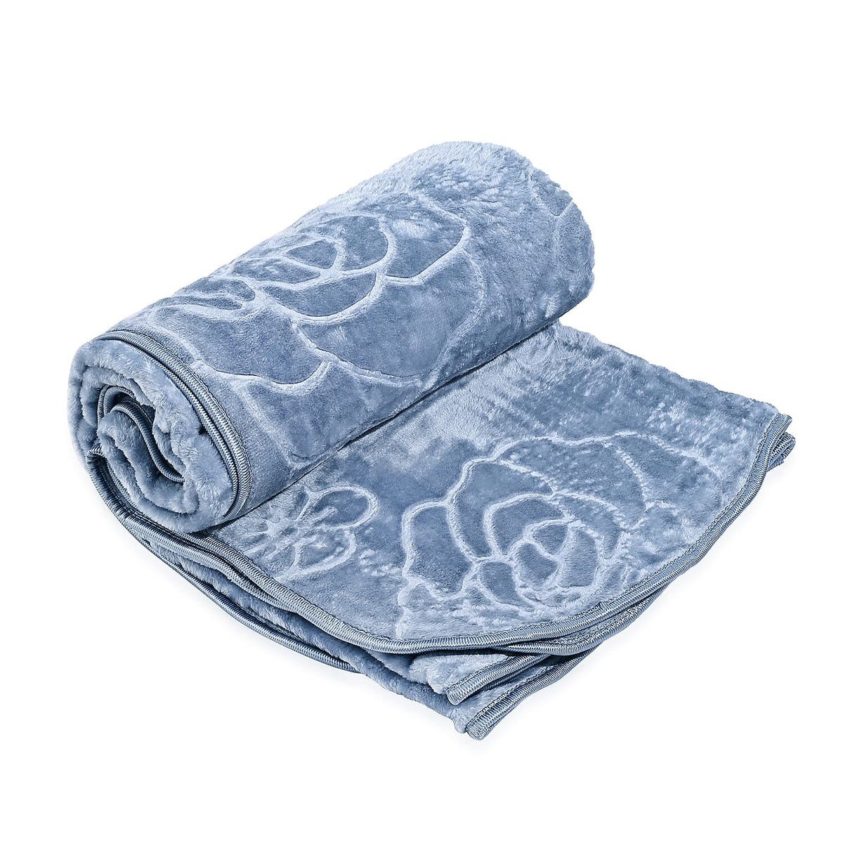Livmore Luxurious Floral Embossed Soft Faux Mink Blanket (200x220cm) - Sky Blue 8230113 5