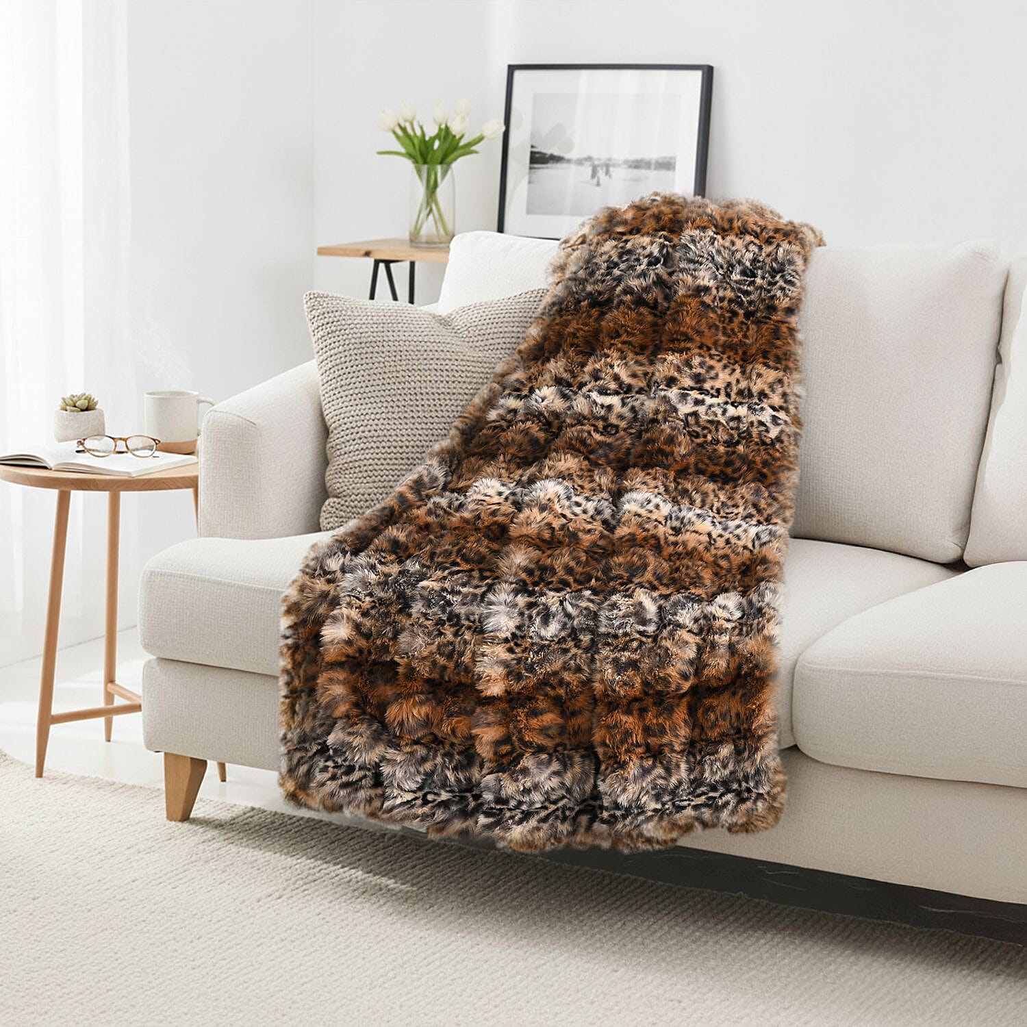Sumptuously Super Soft Faux Rabbit Fur Double Layered Super Large Blanket 790 GSM - Brown 8206599 0