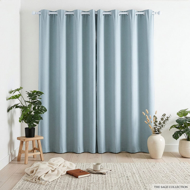 LIVMORE Set of 2 - 100% Light Blocking Coated Curtains (132 x 245cm) - Cyan