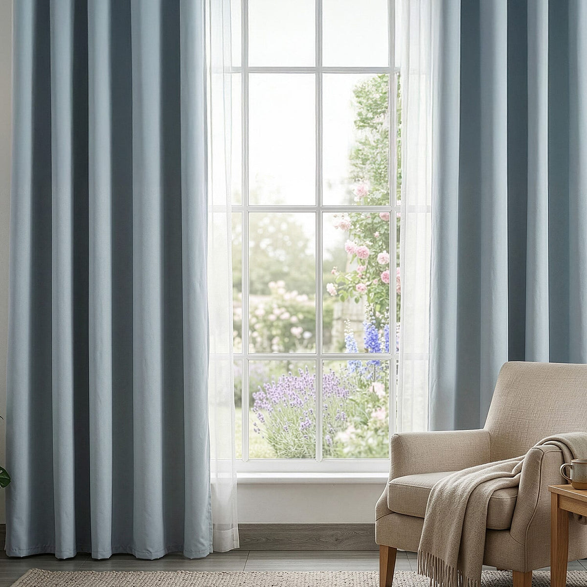 LIVMORE Set of 2 - 100% Light Blocking Coated Curtains (132 x 245cm) - Cyan V32668023 4
