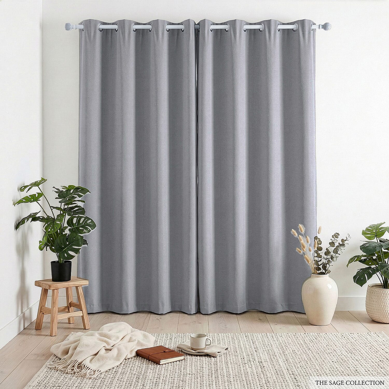 LIVMORE Set of 2 - 100% Light Blocking Coated  Curtains (132 x 245cm) - Light Grey 8376910 0