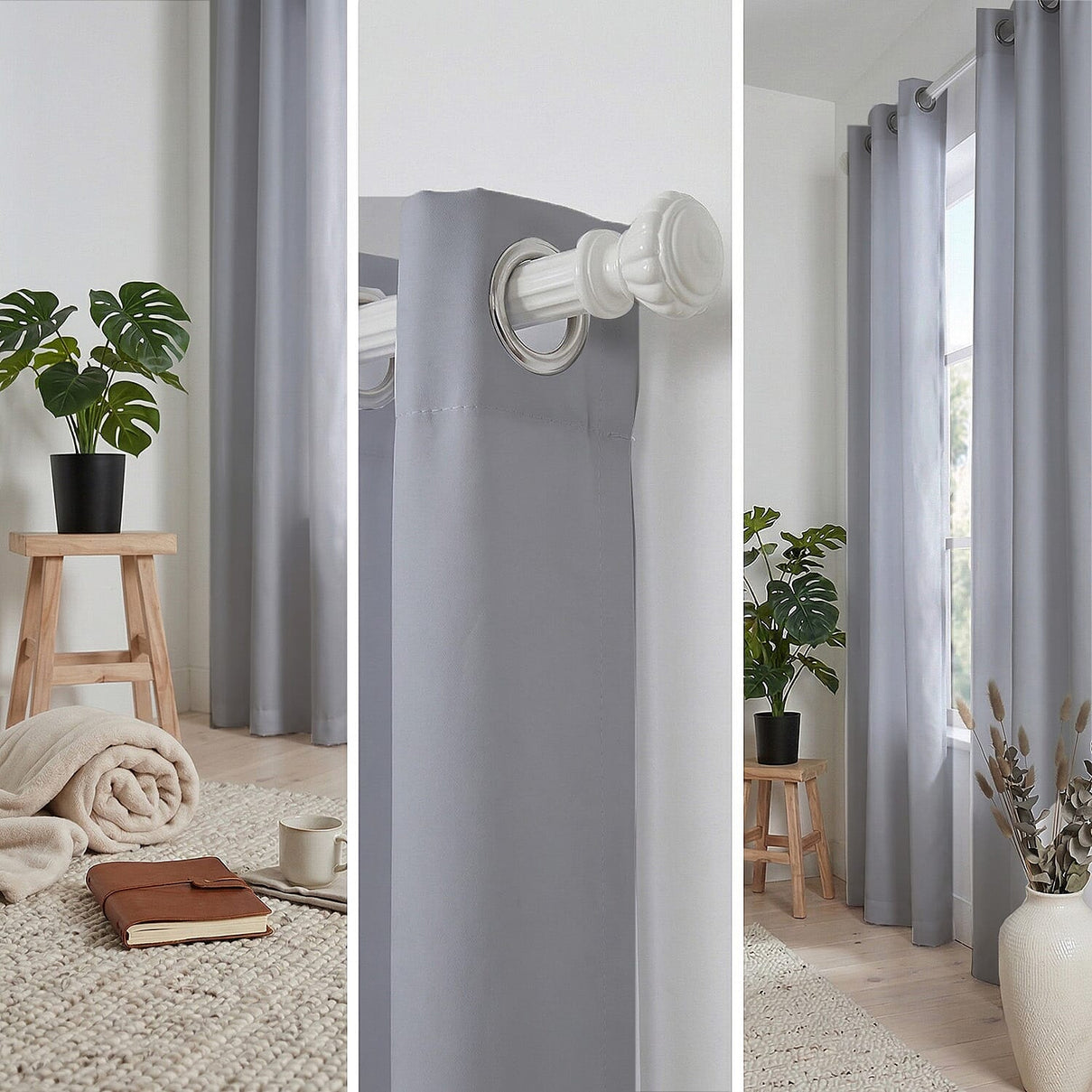 LIVMORE Set of 2 - 100% Light Blocking Coated  Curtains (132 x 245cm) - Light Grey 8376910 6