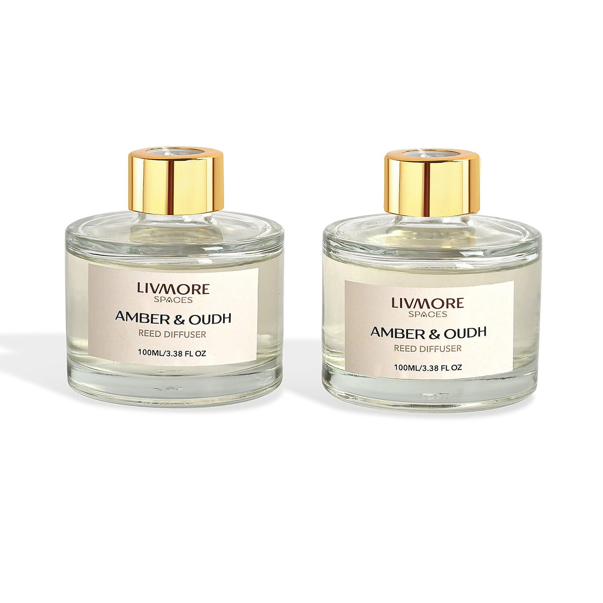 Livmore Set of 2 Amber &amp; Oudh Reed Diffuser with 4 Natural Reed Sticks - 100ml 8380972 3