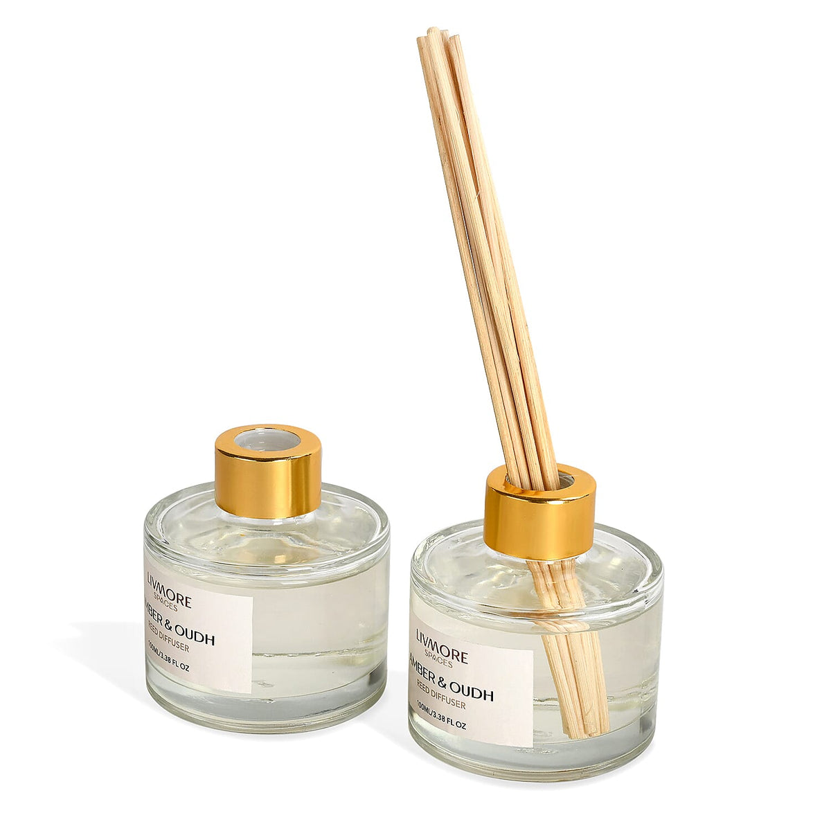 Livmore Set of 2 Amber &amp; Oudh Reed Diffuser with 4 Natural Reed Sticks - 100ml 8380972 4