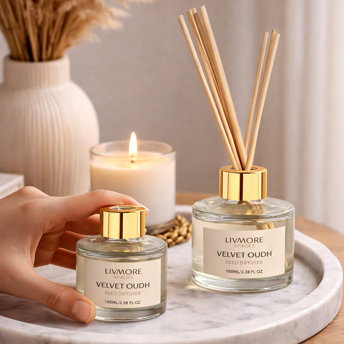 Livmore Set of 2 Majestic Oudh Reed Diffuser with 4 Natural Reed Sticks - 100ml V32535407 2