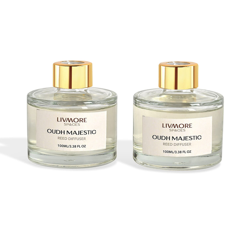 Livmore Set of 2 Majestic Oudh Reed Diffuser with 4 Natural Reed Sticks - 100ml