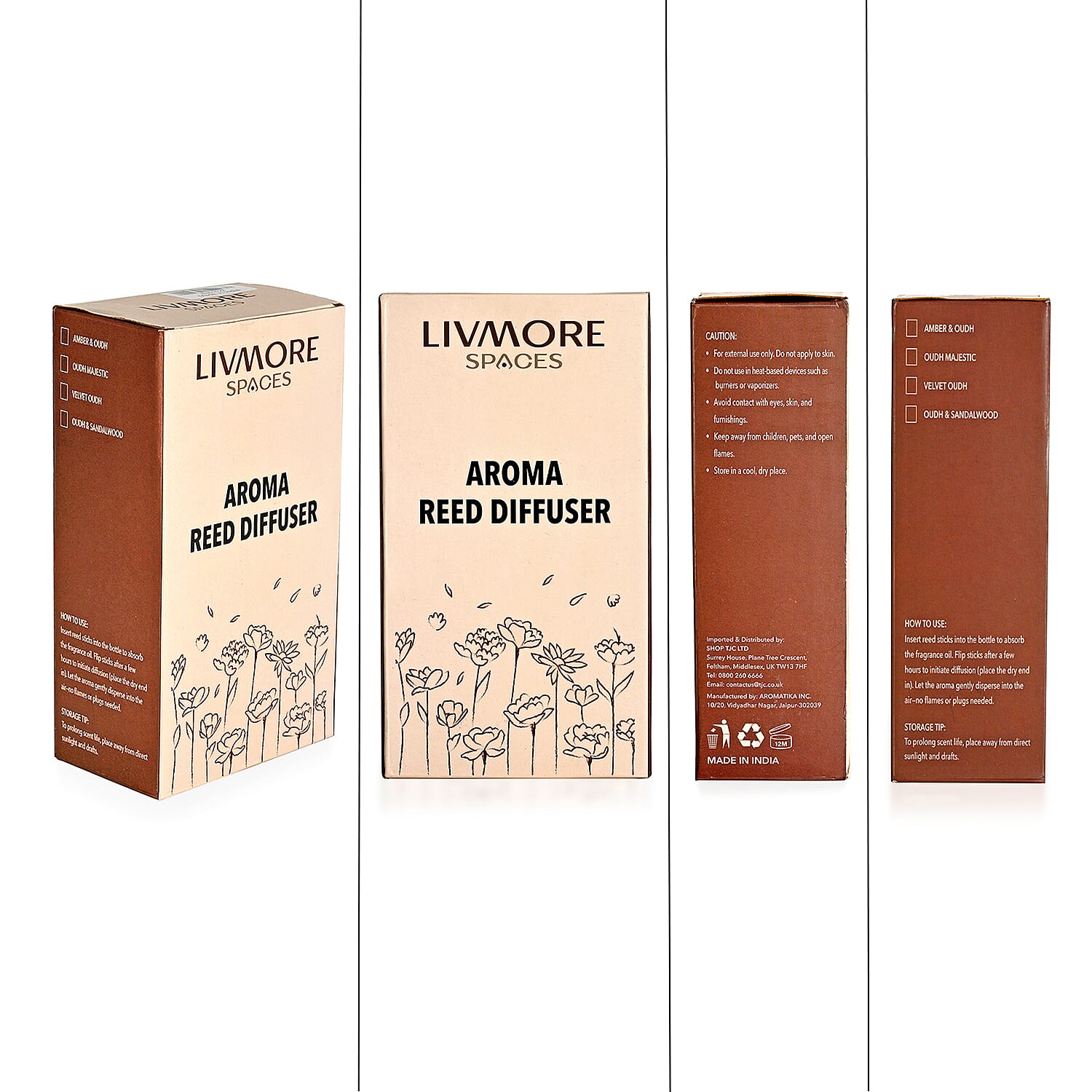 Livmore Set of 2 Velvet &amp; Oudh Reed Diffuser with 4 Natural Reed Sticks - 100ml V32358563 7