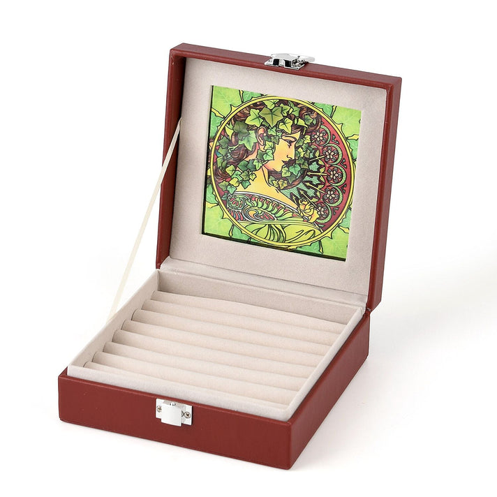 LIVMORE Multi-Slot Ring Storage Box with Suncatcher Glass Window (15.5 x 15.5 x 5.5 cm) - Brown 8429377 1