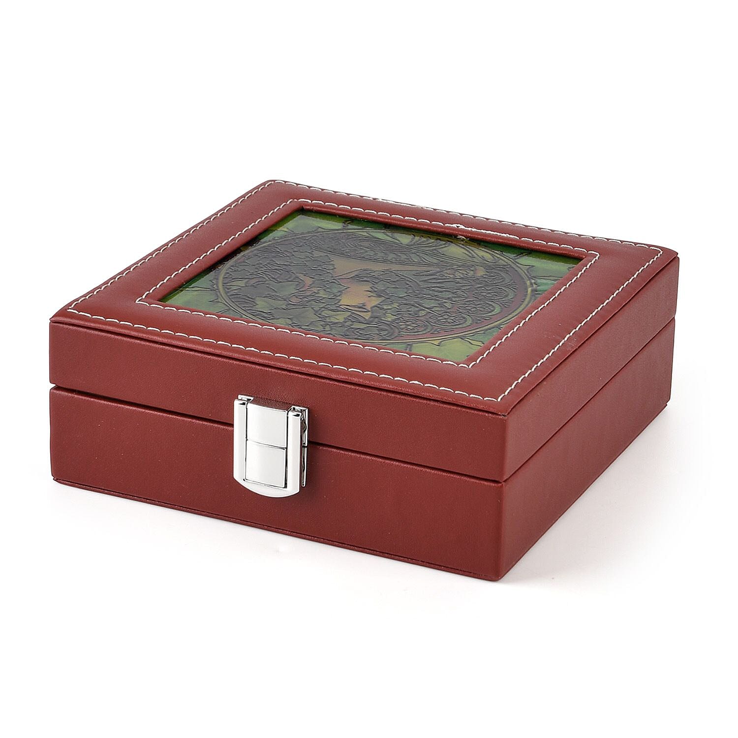 LIVMORE Multi-Slot Ring Storage Box with Suncatcher Glass Window (15.5 x 15.5 x 5.5 cm) - Brown 8429377 3