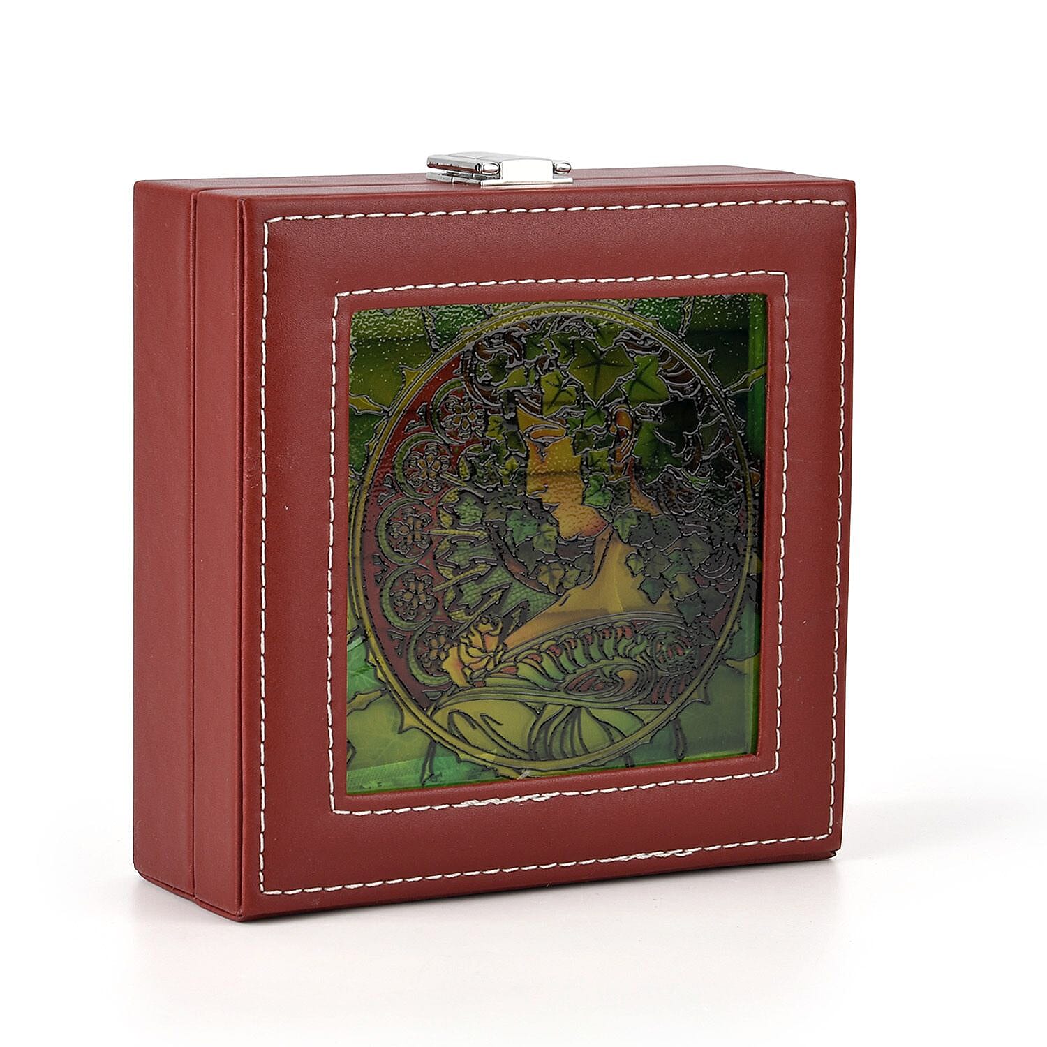 LIVMORE Multi-Slot Ring Storage Box with Suncatcher Glass Window (15.5 x 15.5 x 5.5 cm) - Brown 8429377 6