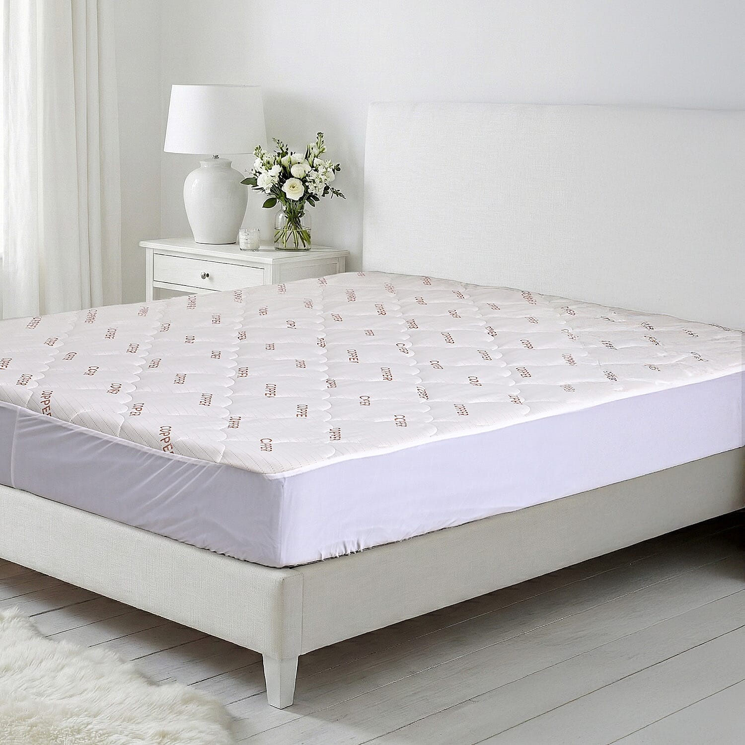Quilted Copper Infused Waterproof Mattress Protector - 220gsm Jacquard Top (Single) - White 8286460 0
