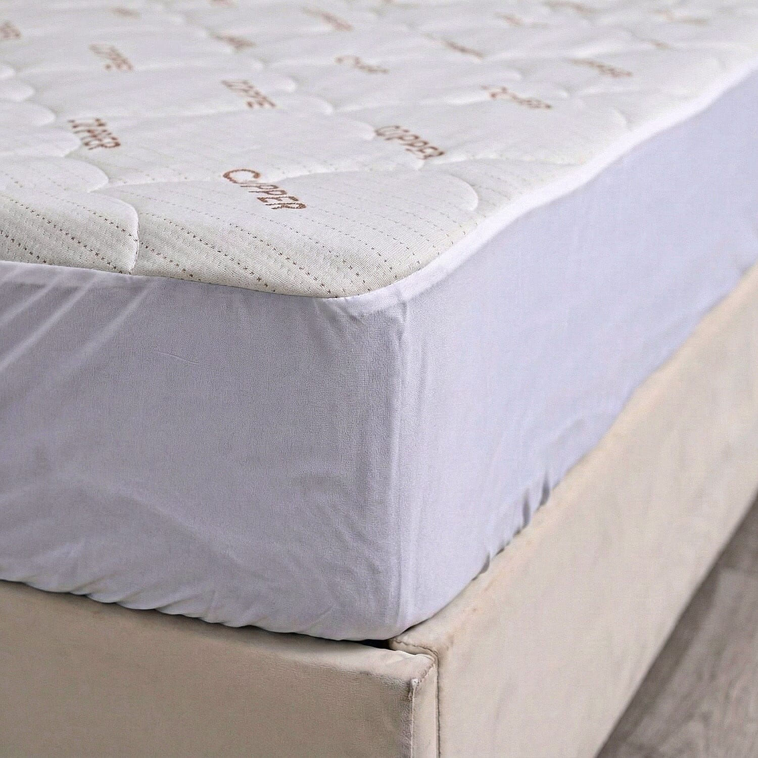 Quilted Copper Infused Waterproof Mattress Protector - 220gsm Jacquard Top (Single) - White 8286460 2