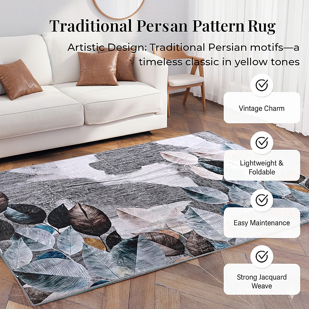 LIVMORE Leaf Pattern Rug (Size 120x180 cm) - Black V32357095 3