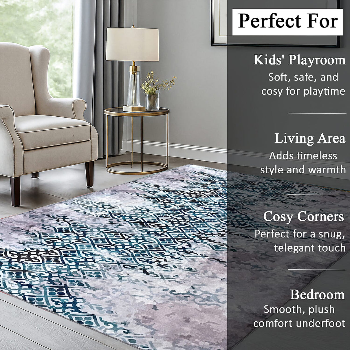 LIVMORE Vibrant Abstract Pattern Rug (Size 120x180 cm) - Blue V32353367 4