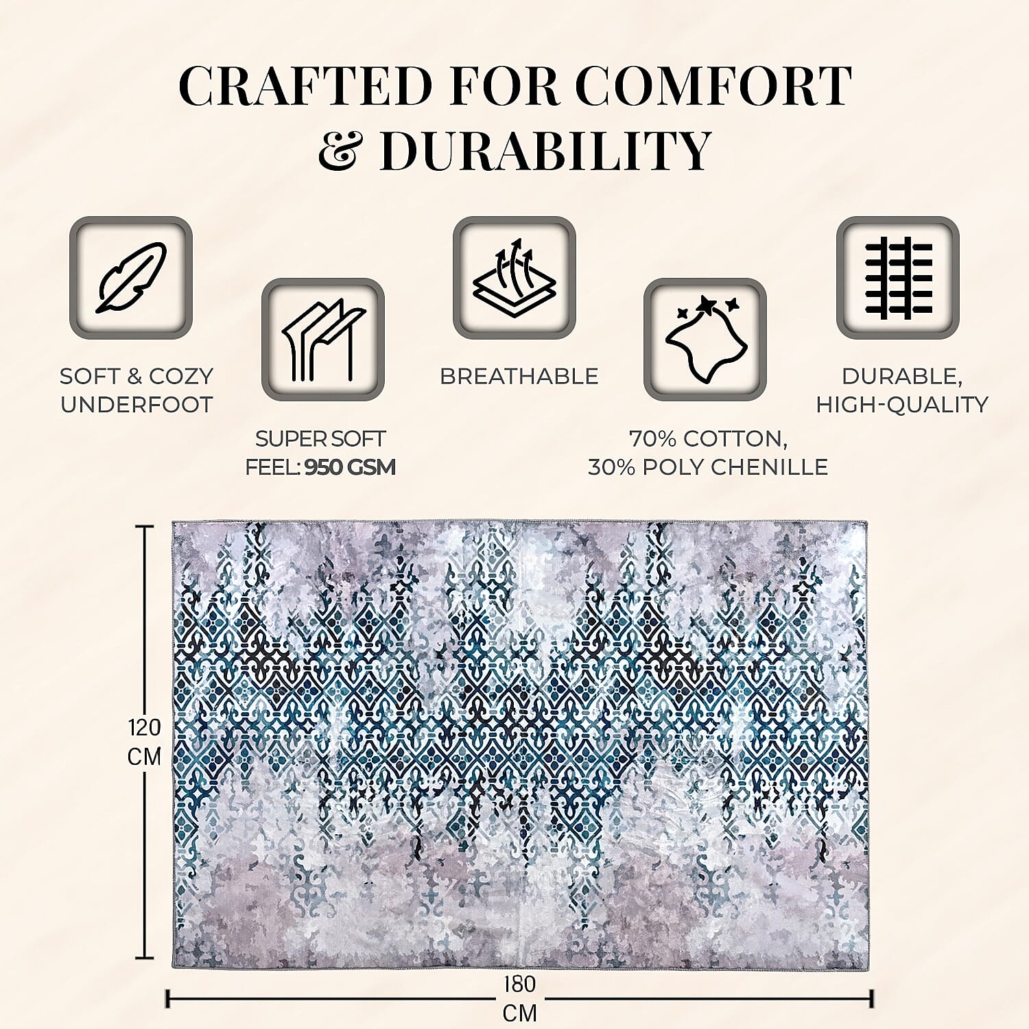 LIVMORE Vibrant Abstract Pattern Rug (Size 120x180 cm) - Blue V32353367 5