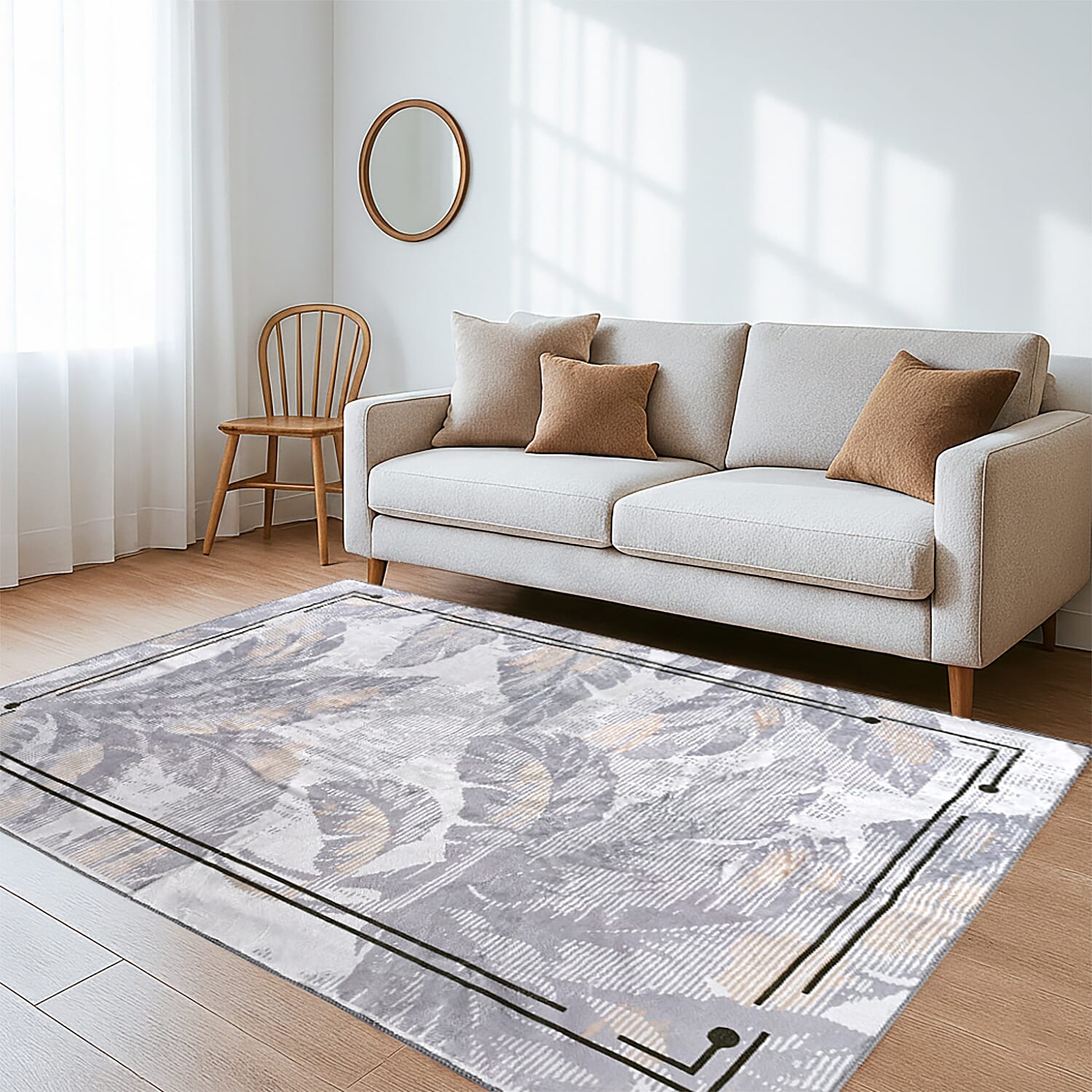 LIVMORE Palm Sketch Pattern Rug (Size 120x180 cm) - White V32349596 2