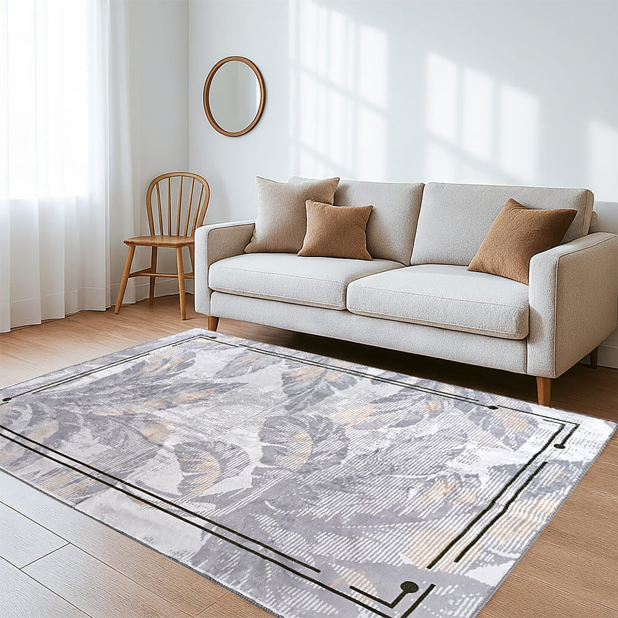LIVMORE Palm Sketch Pattern Rug (Size 120x180 cm) - White V32361581 2