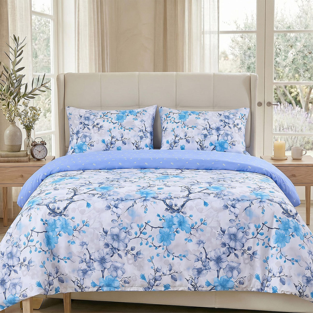 LIVMORE 4-Piece Reversible Printed Bedding Set - inc. Duvet Cover, Fitted Sheet &amp; 2 x Coordinated Pillowcases (Double) - Blue&amp; Multi V32523885 2