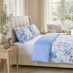 LIVMORE 4-Piece Reversible Printed Bedding Set - inc. Duvet Cover, Fitted Sheet & 2 x Coordinated Pillowcases (Double) - Blue& Multi
