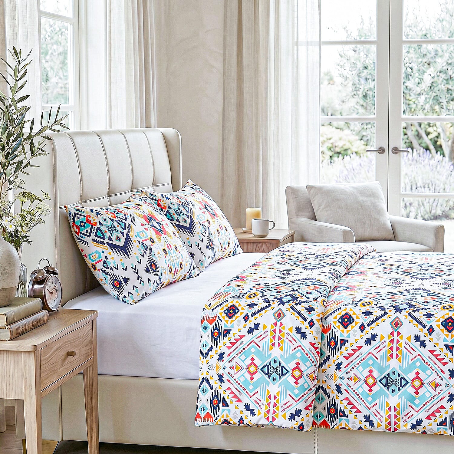 LIVMORE 4-Piece Reversible Botanical Print Bedding Set - inc. Duvet Cover, Fitted Sheet &amp; 2 x Coordinated Pillowcases (Double) - Multicolour V32517207 3