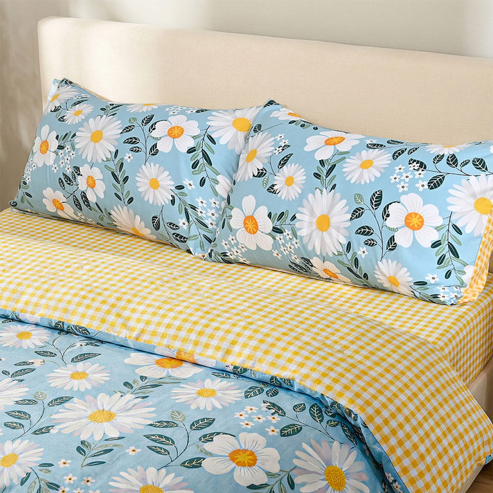 LIVMORE Set of 4 Floral Print Reversible Duvet Cover Set (King) - Blue V32369469 2