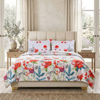 LIVMORE 4-Piece Reversible Printed Bedding Set - inc. Duvet Cover, Fitted Sheet & 2 x Coordinated Pillowcases (King) - White and Red