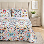 LIVMORE 4-Piece Reversible Botanical Print Bedding Set - inc. Duvet Cover, Fitted Sheet & 2 x Coordinated Pillowcases (King) - Multicolour