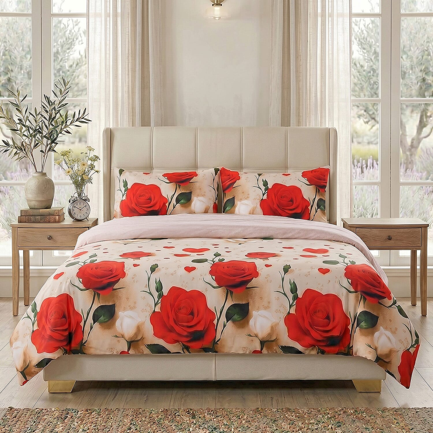 LIVMORE 4-Piece Reversible Printed Bedding Set - inc. Duvet Cover, Fitted Sheet &amp; 2 x Coordinated Pillowcases (King) - Red &amp; Multi V32523877 2