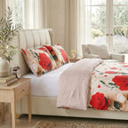 LIVMORE 4-Piece Reversible Printed Bedding Set - inc. Duvet Cover, Fitted Sheet & 2 x Coordinated Pillowcases (King) - Red & Multi