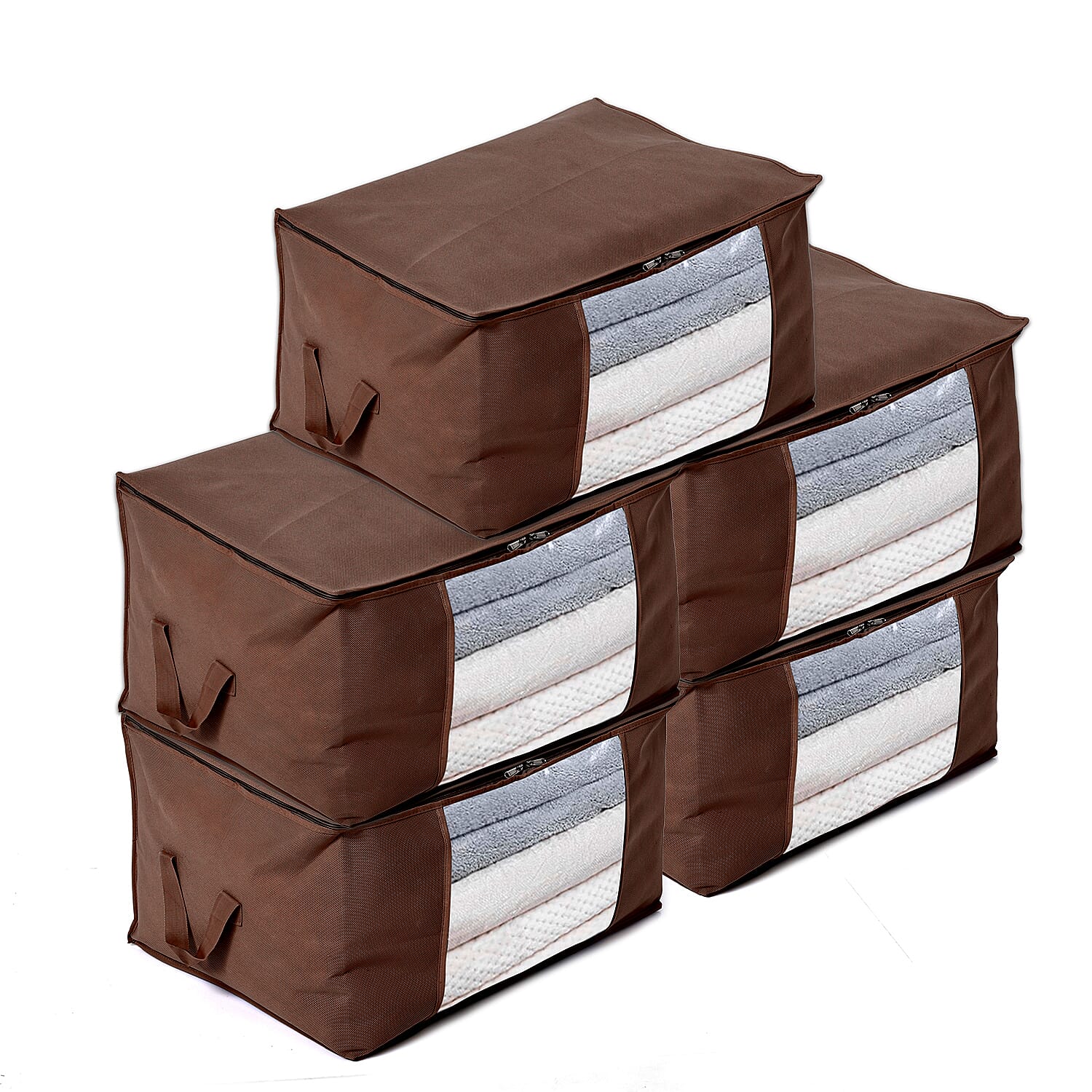 Livmore Set of 5 Non-Woven Fabric Storage Bags with Clear Window (34 x 60 x 42 cm) - Brown 8420490 0