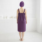 LIVMORE 2-Piece Wearable Bath Towel with Pocket & Matching Hair Towel Wrap (140 x 82cm) - Purple