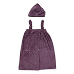 LIVMORE 2-Piece Wearable Bath Towel with Pocket & Matching Hair Towel Wrap (140 x 82cm) - Purple