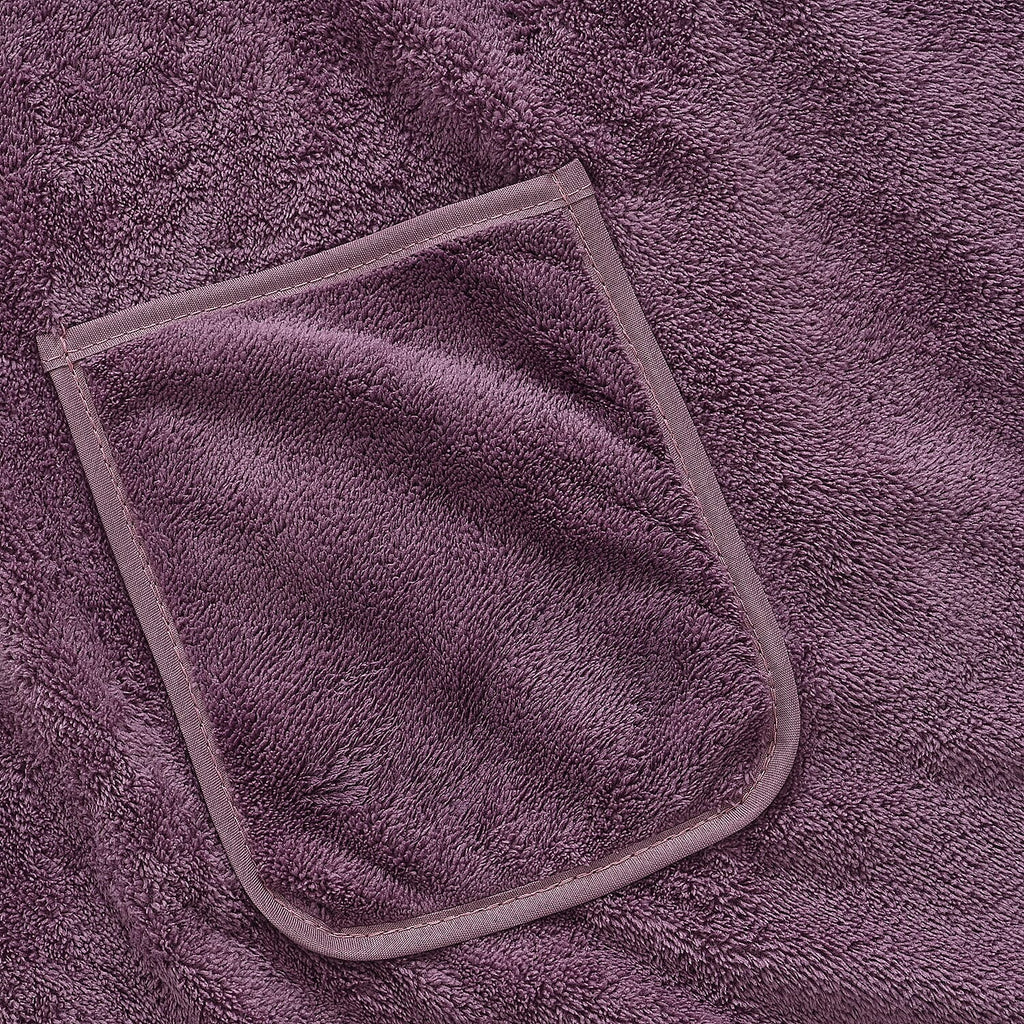 LIVMORE 2-Piece Wearable Bath Towel with Pocket & Matching Hair Towel Wrap (140 x 82cm) - Purple