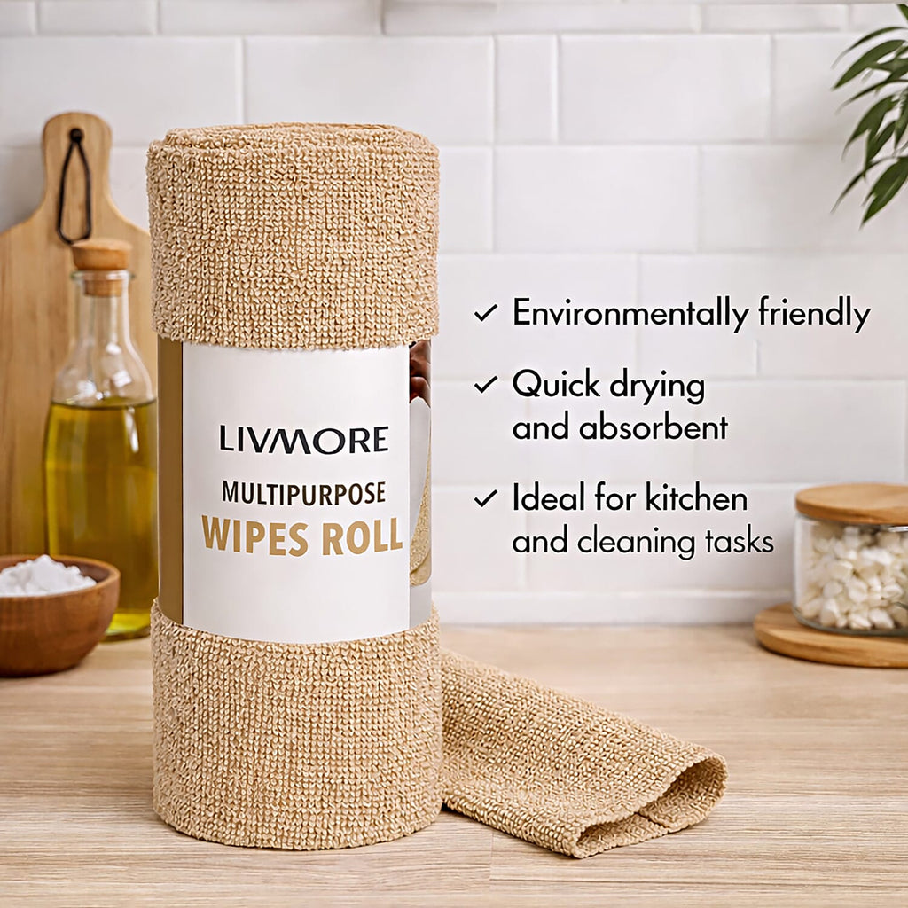 Livmore Microfibre Cleaning Towel Roll - 30 Pulls (25 x 25cm) - Beige