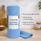 Livmore Microfibre Cleaning Towel Roll - 30 Pulls (25 x 25cm) - Light Blue