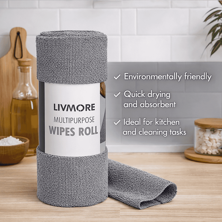 Livmore Microfibre Cleaning Towel Roll - 30 Pulls (25 x 25cm) - Slate Grey 8516163 2