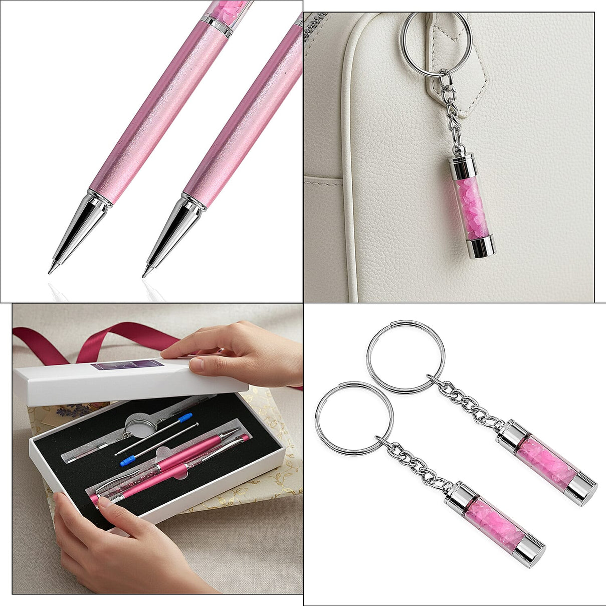 LIVMORE Rose Quarts Gemstone Pen Set with 2 Keychains and 2 Refills - Pink 8256416 6