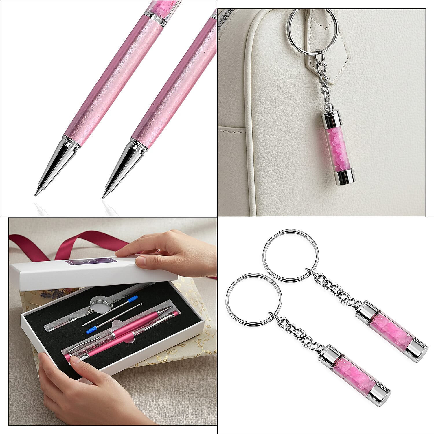 LIVMORE Rose Quarts Gemstone Pen Set with 2 Keychains and 2 Refills - Pink 8256416 6