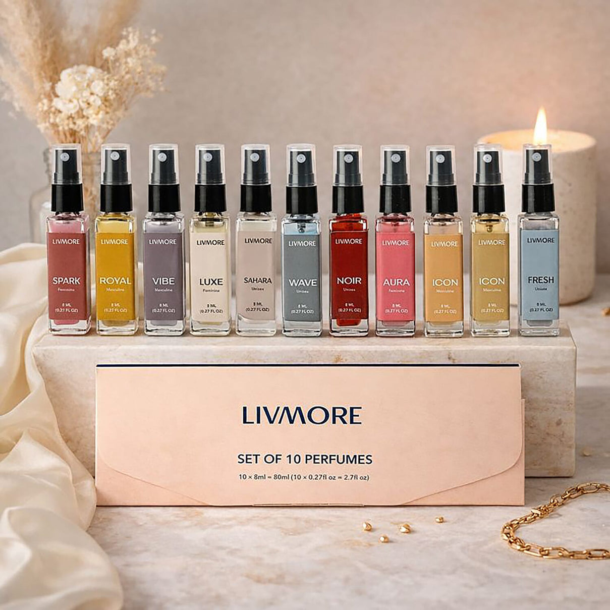 LIVMORE Set of 10 Unisex Perfumes - 10 x 8ML 8270885 2