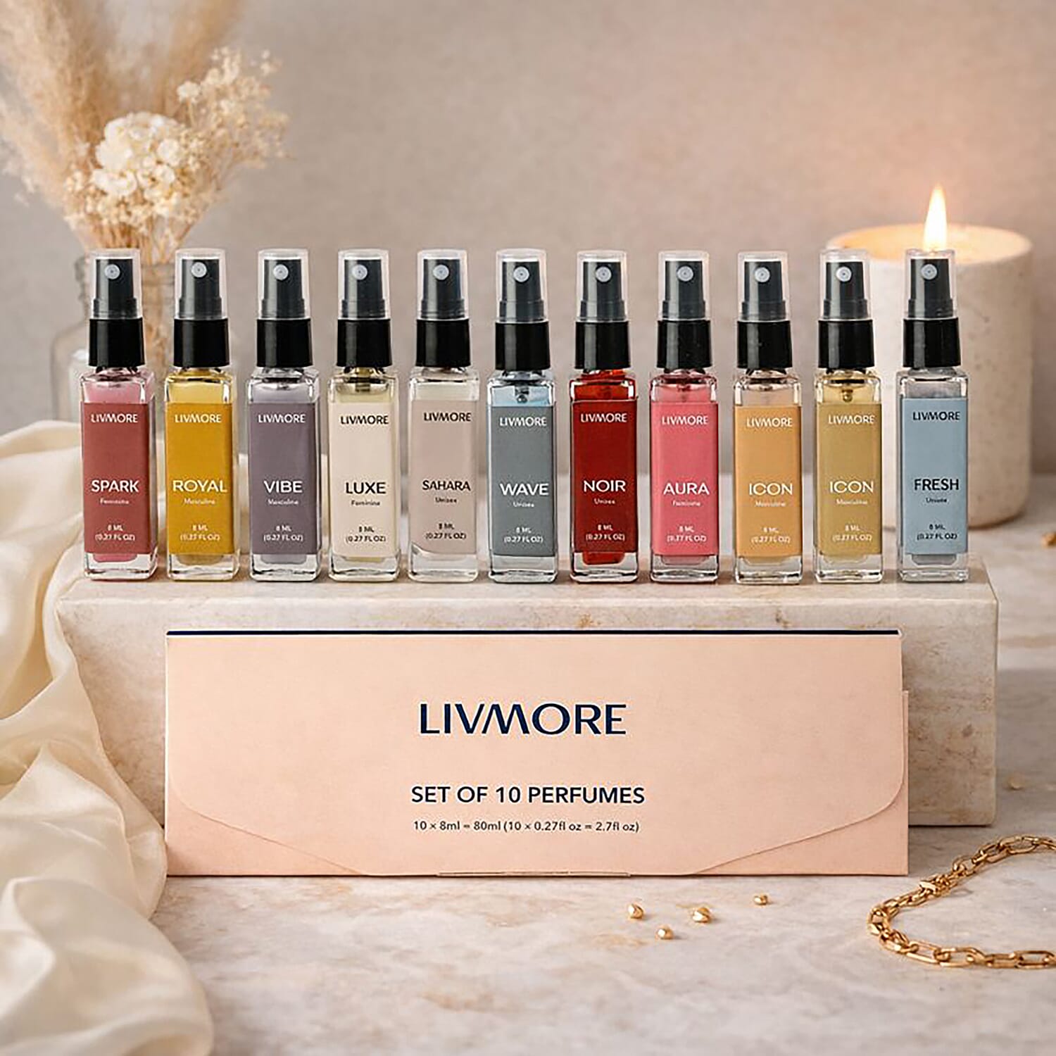 LIVMORE Set of 10 Unisex Perfumes - 10 x 8ML 8270885 2