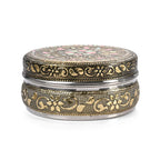 LIVMORE Set of 3- Handcrafted Mandala Oxidised Collectable Tins (8cm to 11cm) - Gold & Silver.