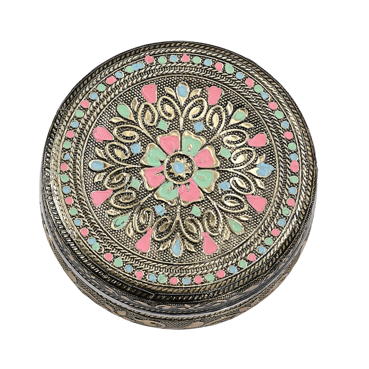 LIVMORE Set of 3: Handcrafted Mandala Oxidised Collectable Tins (8cm to 11cm) - Gold &amp; Silver. 8326631 10