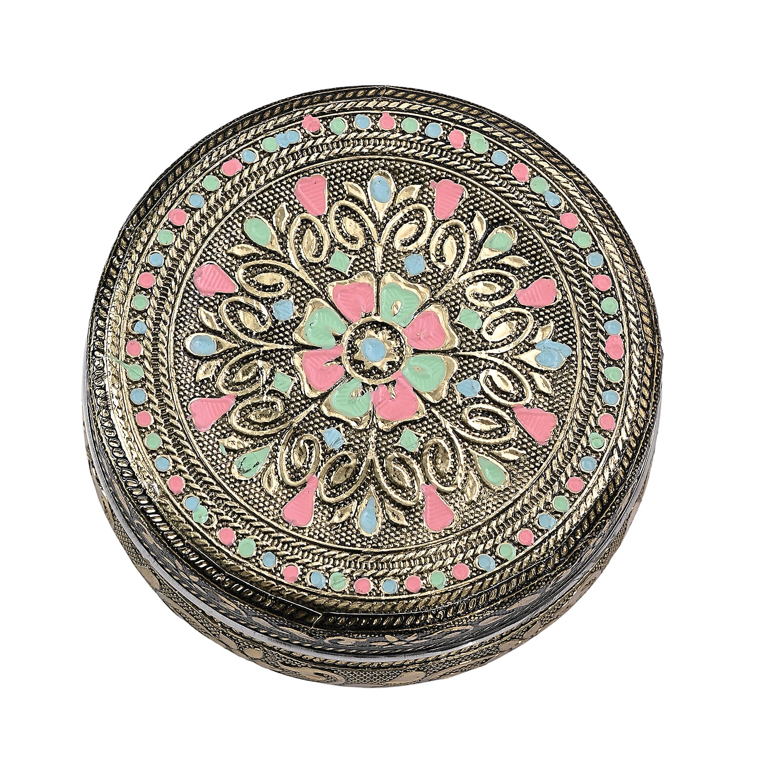 LIVMORE Set of 3: Handcrafted Mandala Oxidised Collectable Tins (8cm to 11cm) - Gold &amp; Silver. 8326631 10