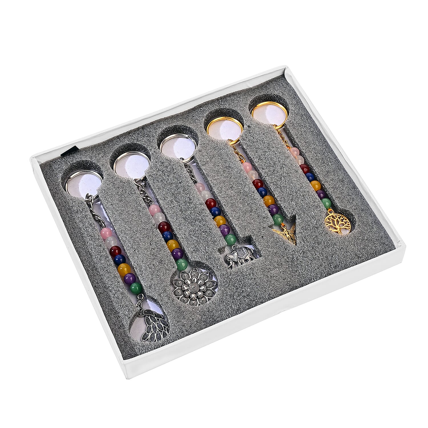 LIVMORE Set of 5 Gemstone Seven Chakra Key Chains with Charms 8224570 3