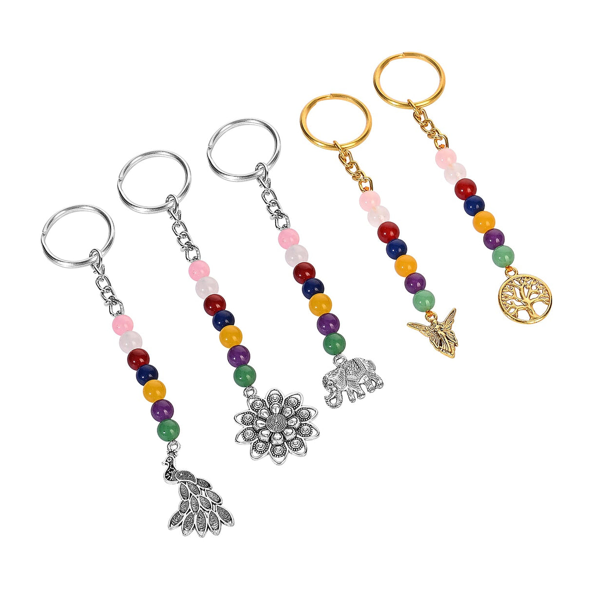 LIVMORE Set of 5 Gemstone Seven Chakra Key Chains with Charms 8224570 4