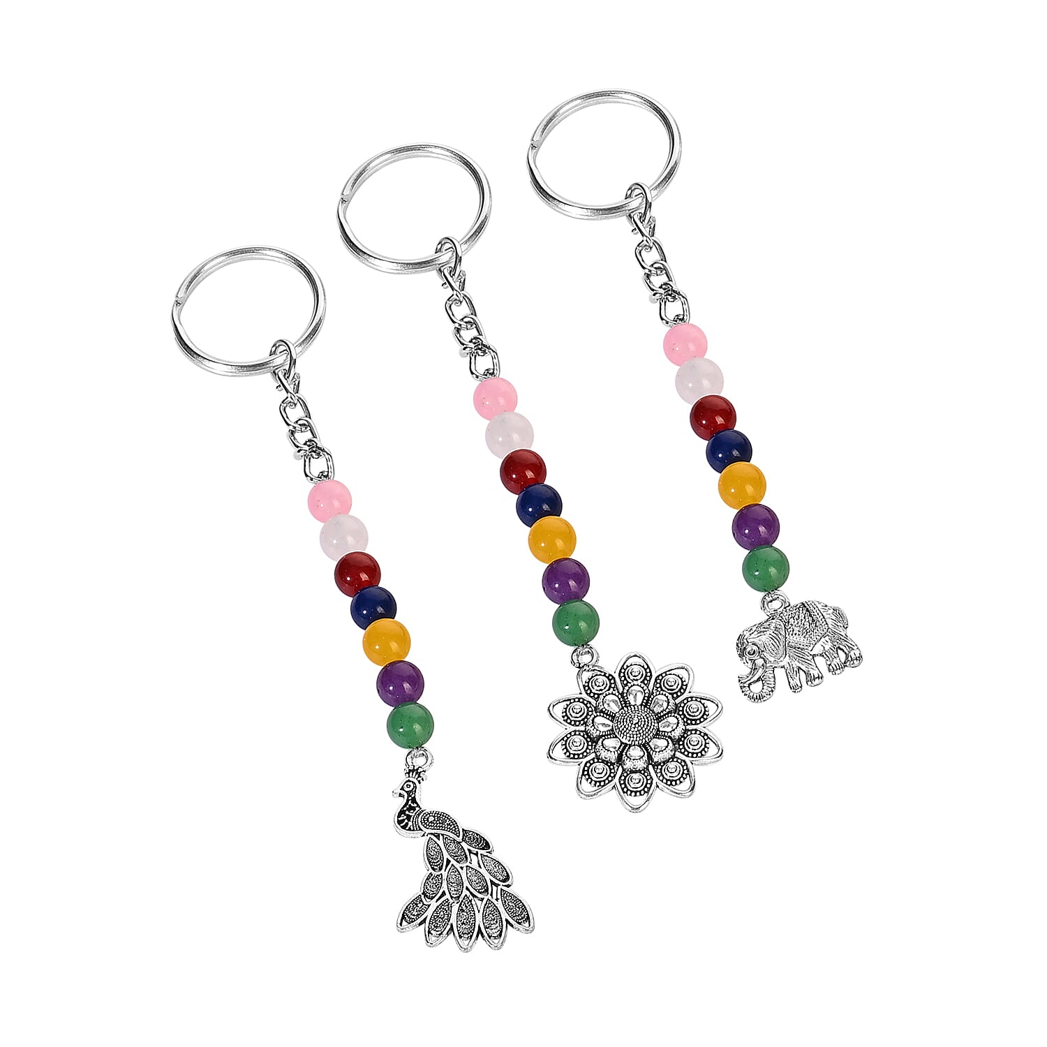 LIVMORE Set of 5 Gemstone Seven Chakra Key Chains with Charms 8224570 5