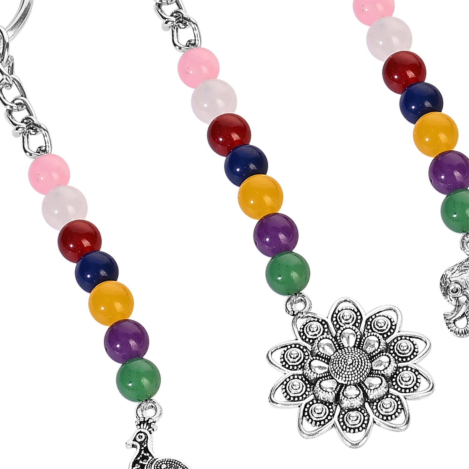 LIVMORE Set of 5 Gemstone Seven Chakra Key Chains with Charms 8224570 8