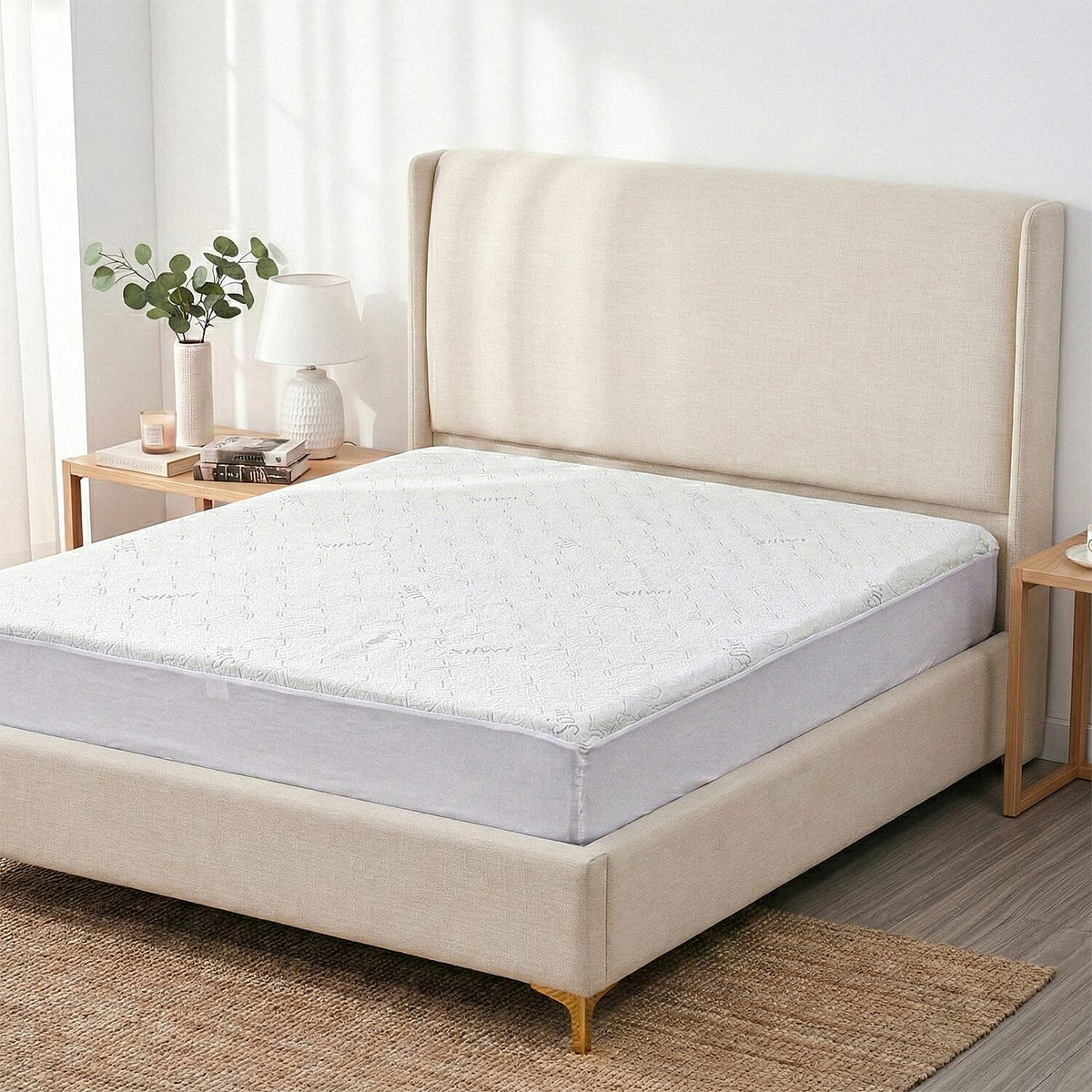 LIVMORE Silver Yarn-Infused Jacquard Waterproof Mattress Protector (Double, 190 x 135cm) - White V32538784 0